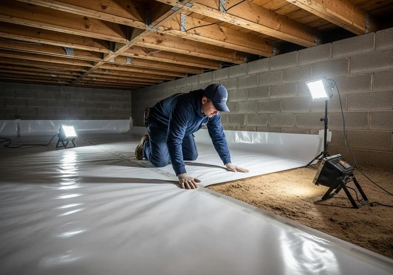 Encapsulated crawl space after moisture control